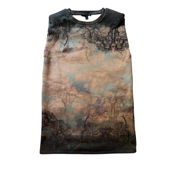 All Saints Dresses & Skirts - ALLSAINTS Small Forest Landscape Print Sweatshirt Dress Shoulder Pads Art Print